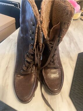 Women's Faux Leather Lace-Up Ankle Boots in Brown